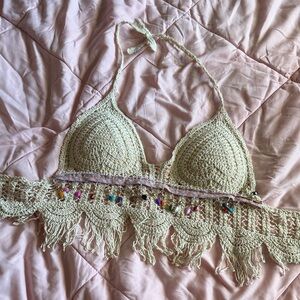 Crochet Fringe Bralette - Cream